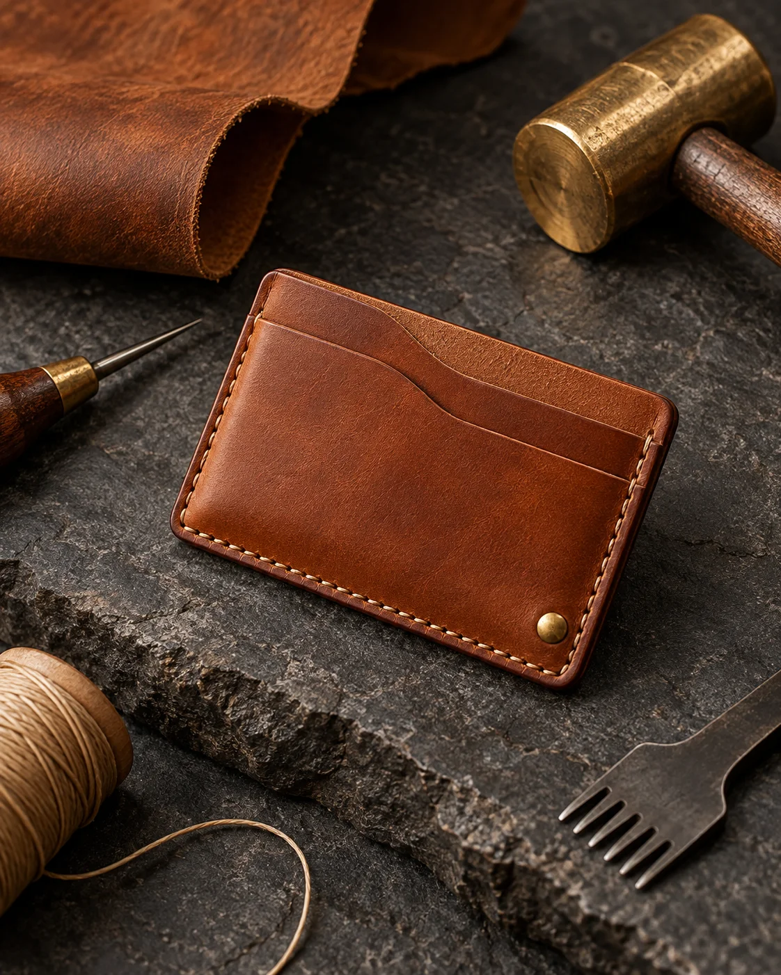 Hand-stitched leather card wallet